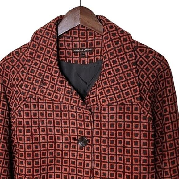 Adrienne Vittadini Womens Retro Print Wool Blend Cape Jacket size 4 Orange - Picture 5 of 15